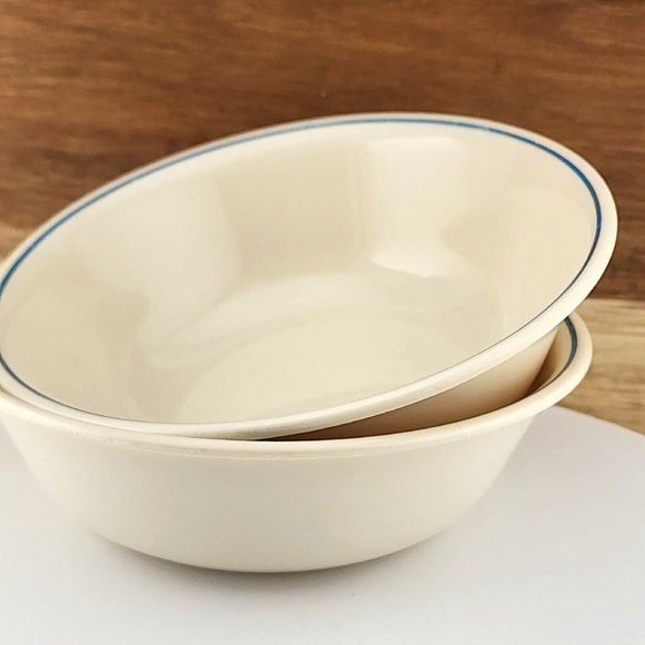 Corelle Soup Cereal Bowls beige blue stripe 6” Corning - Picture 2 of 10